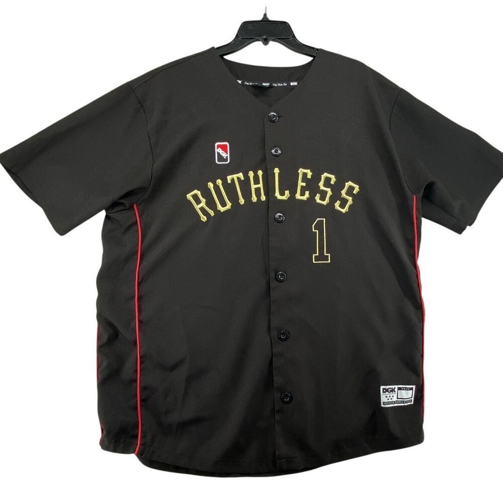 DGK Ruthless #1 Black Baseball Jersey Men’s XL Streetwear Skate Y2K